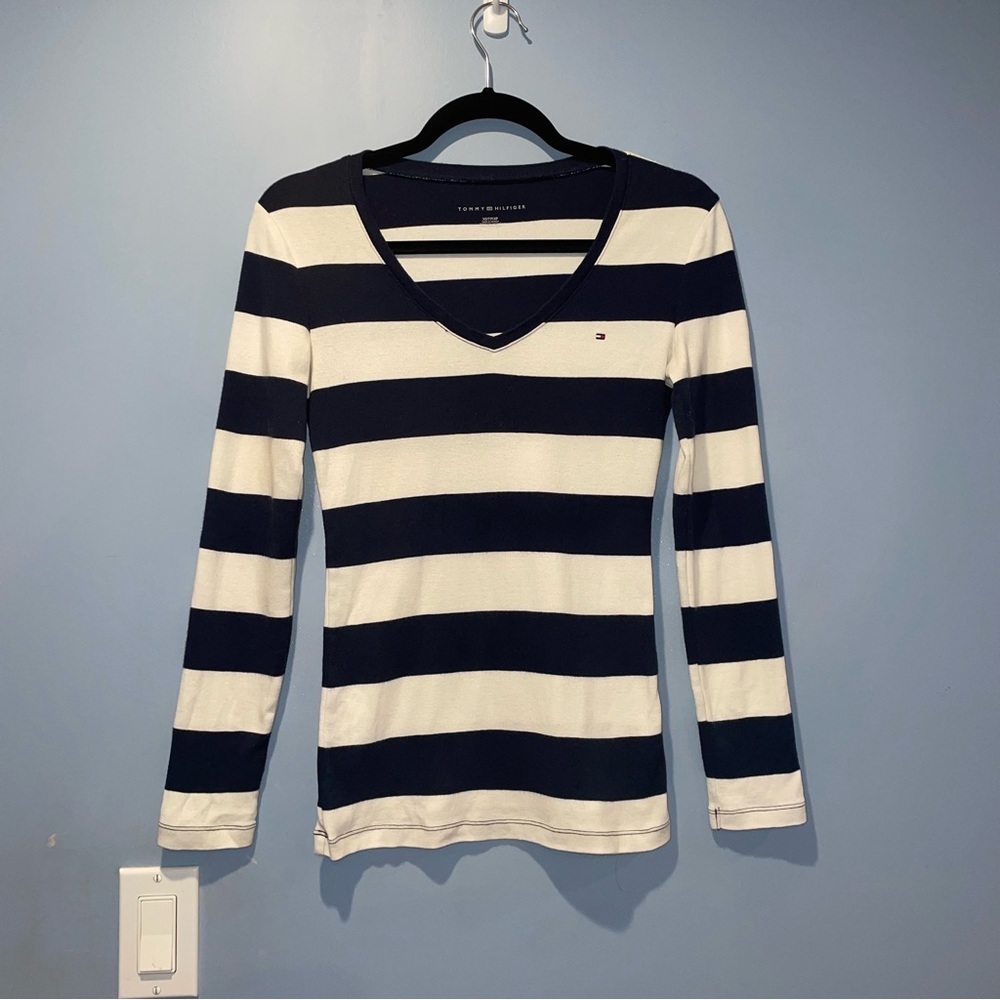 Tommy Hilfiger Long Sleeve Blue & White Top size XS